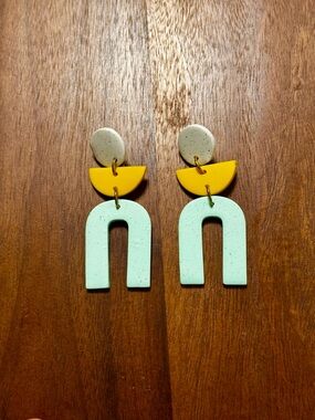 Mint & Mustard Geo Clay Earrings